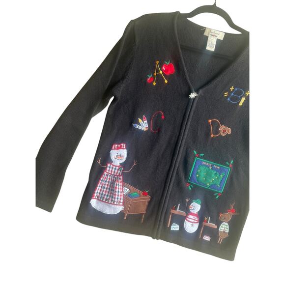 Bechamel Women Vintage 90s Novelty Cottage School Teacher Cardigan Zip Sweater M - Picture 3 of 13